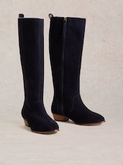 White Stuff Blue Wide Fit Suede Knee High Boots - Image 2 of 4