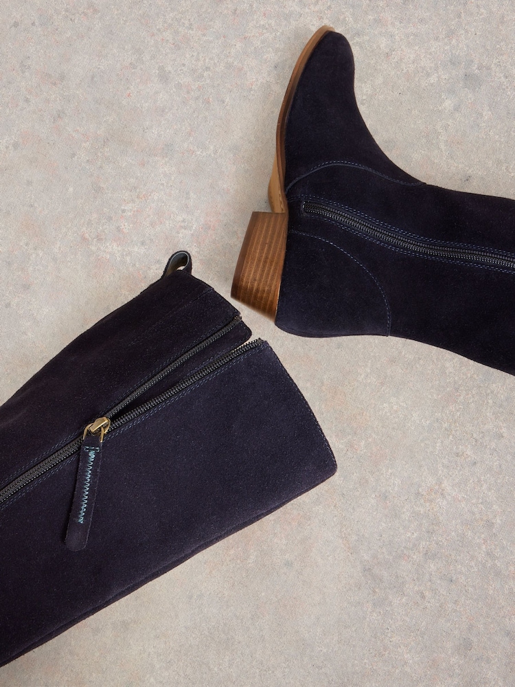 White Stuff Blue Wide Fit Suede Knee High Boots - Image 4 of 4