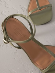 Khaki Green Signature Premium Leather Skinny Strap Heeled Sandals - Image 11 of 11