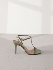Khaki Green Signature Premium Leather Skinny Strap Heeled Sandals - Image 7 of 11