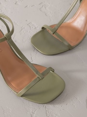 Khaki Green Signature Premium Leather Skinny Strap Heeled Sandals - Image 8 of 11