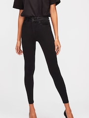 7 For All Mankind Aubrey Alto Rise Skinny Black Jeans - Imagen 1 de 7