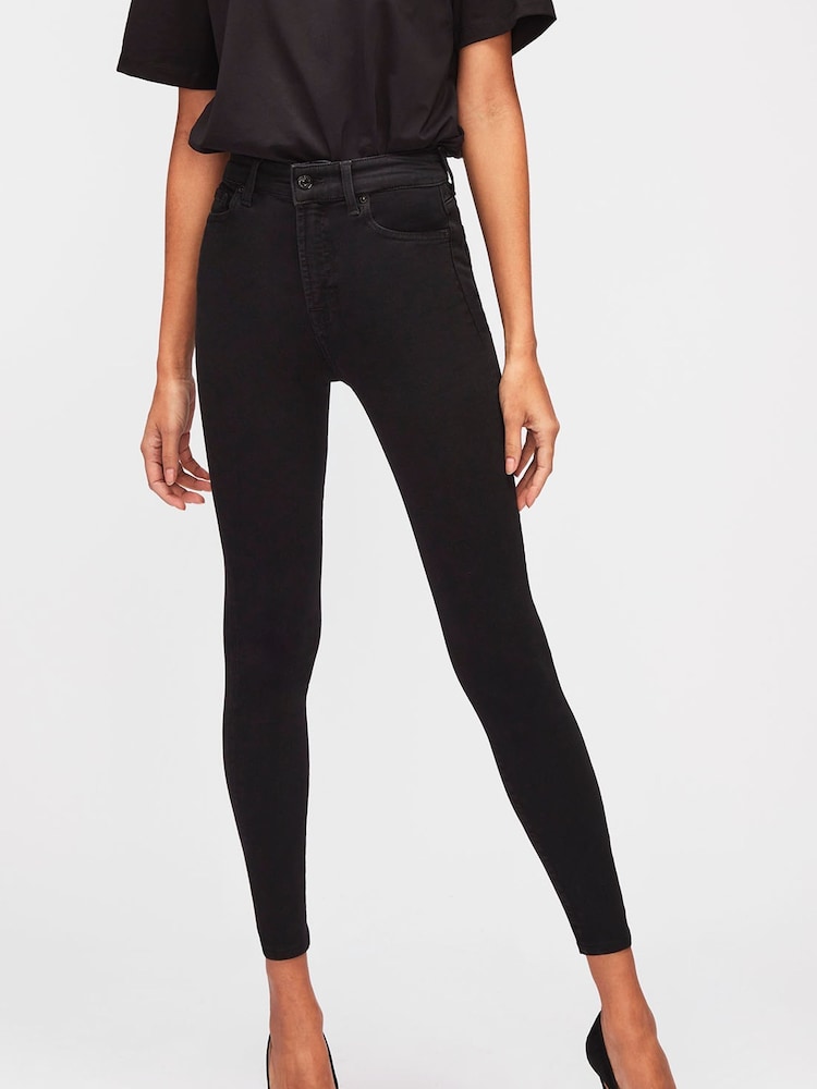 7 For All Mankind Aubrey Alto Rise Skinny Black Jeans - Imagen 1 de 7