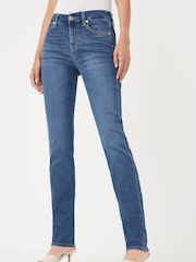 7 For All Mankind Mid Blue Rise Kimmie Bair Straight Fit Jeans - Imagen 1 de 4