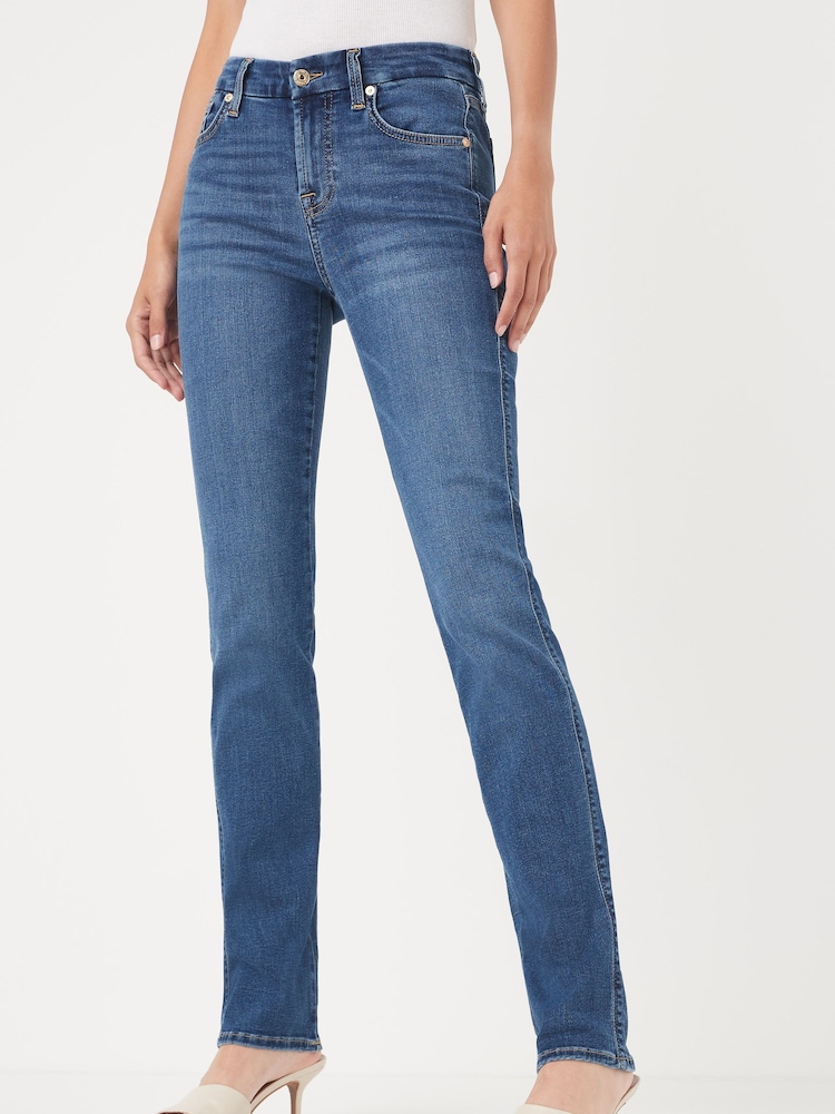 7 For All Mankind Mid Blue Rise Kimmie Bair Straight Fit Jeans - Imagen 1 de 4