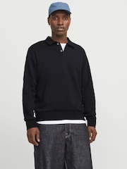 JACK & JONES Black Relaxed Fit Polo Sweatshirt - Image 1 of 5
