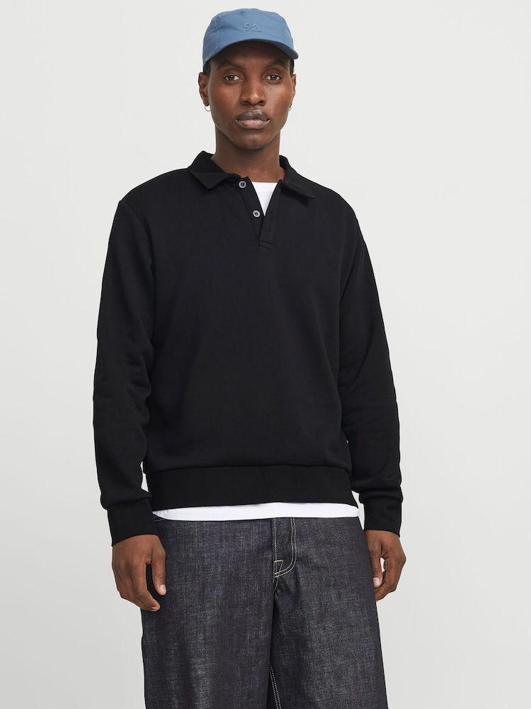 JACK & JONES Black Relaxed Fit Polo Sweatshirt - Image 1 of 5