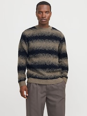 JACK & JONES Grey Jacquard Knit Crew Neck Jumper - Image 1 of 7
