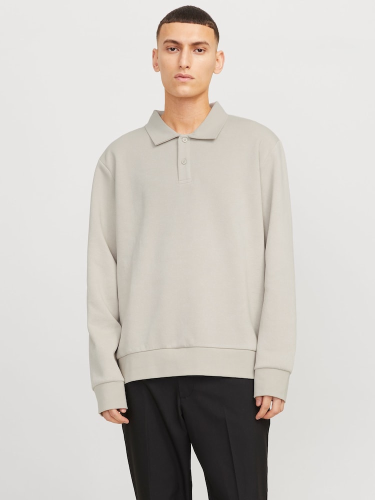 JACK & JONES Grey Relaxed Fit Polo Sweatshirt - Image 1 of 7