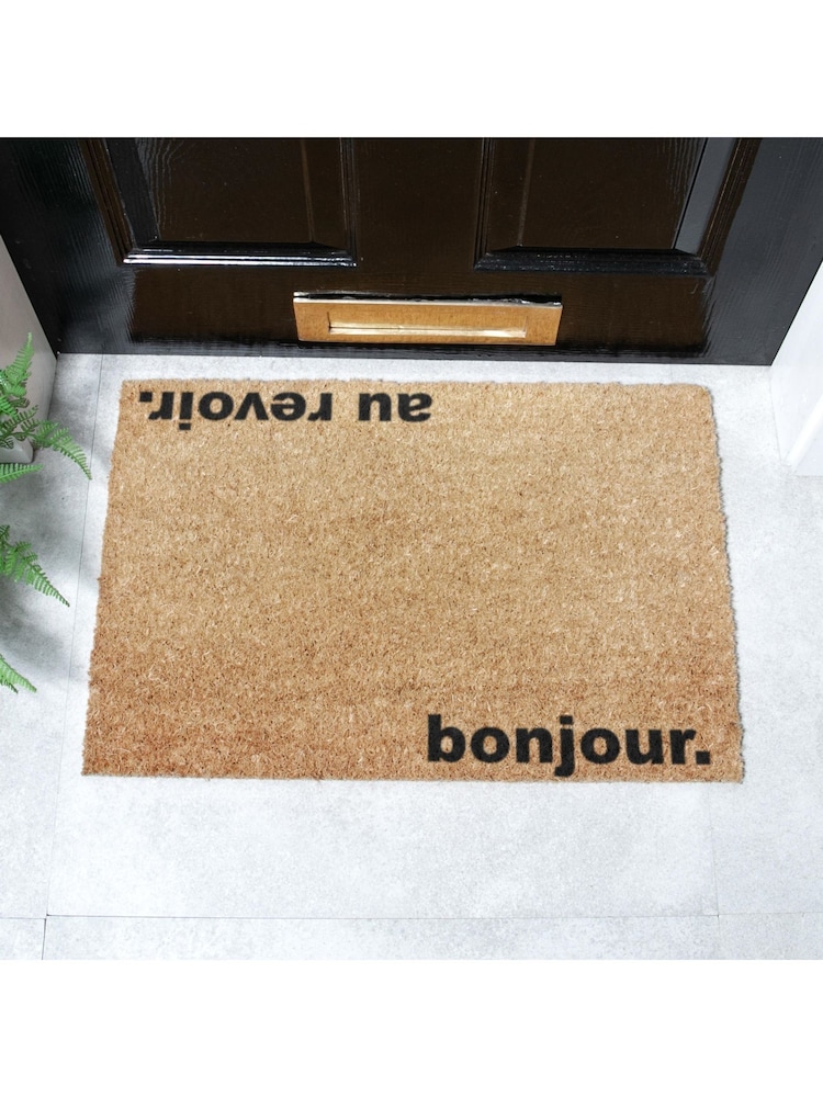 Artsy Mats Natural and Black Bonjour, Au Revoir Doormat - Image 1 of 12