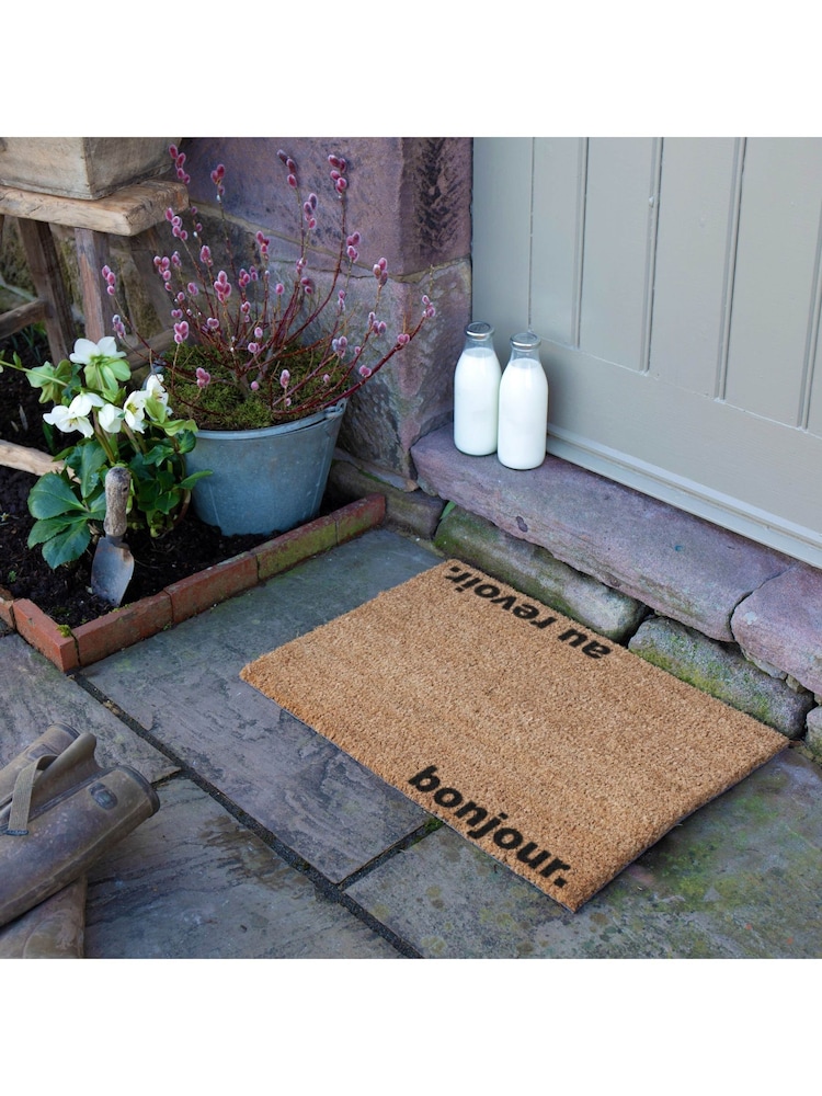 Artsy Mats Natural and Black Bonjour, Au Revoir Doormat - Image 2 of 12