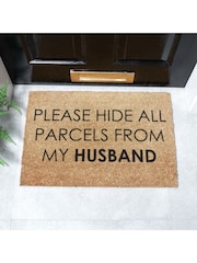 Artsy Mats Natural and Black Please Hide All Parcels From My Husband Doormat - Image 1 of 12
