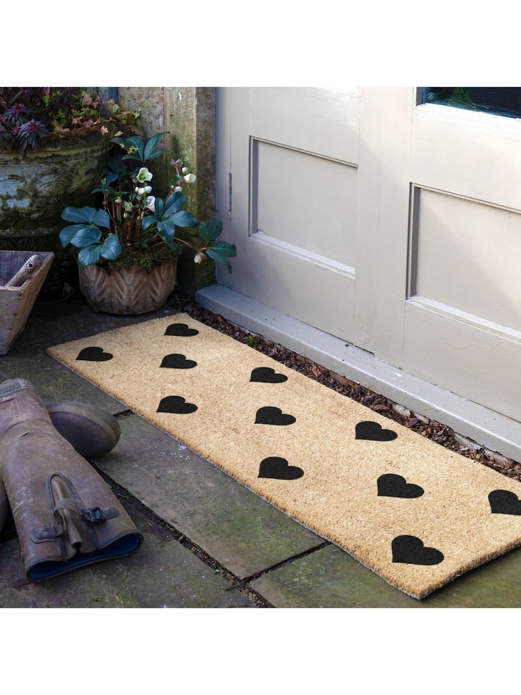 Artsy Mats Natural and Black Hearts Patio Doormat - Image 1 of 6