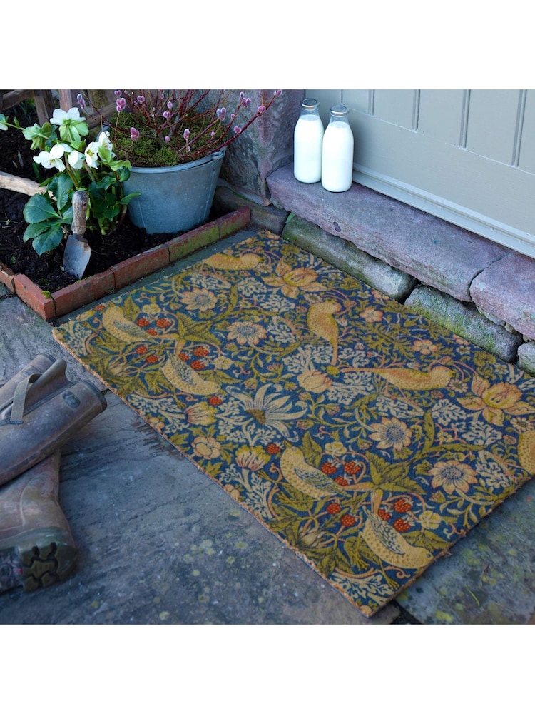 Artsy Mats Brown Strawberry Thief William Morris Doormat - Image 1 of 12