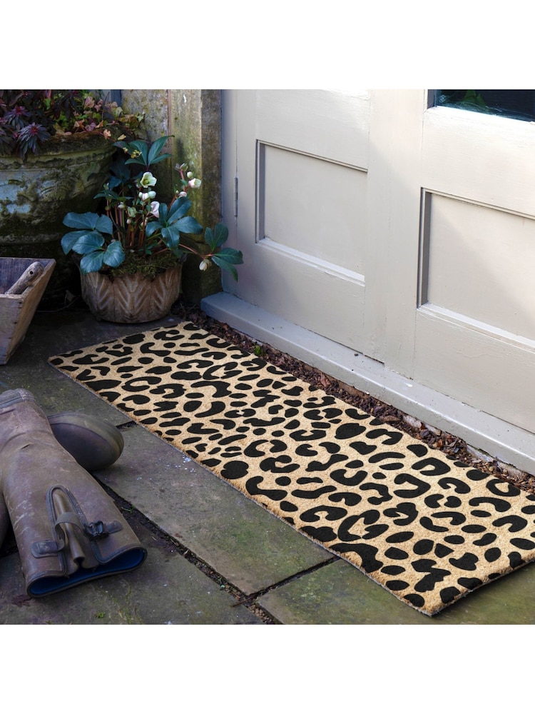 Artsy Mats Natural and Black Leopard Print Patio Doormat - Image 1 of 6