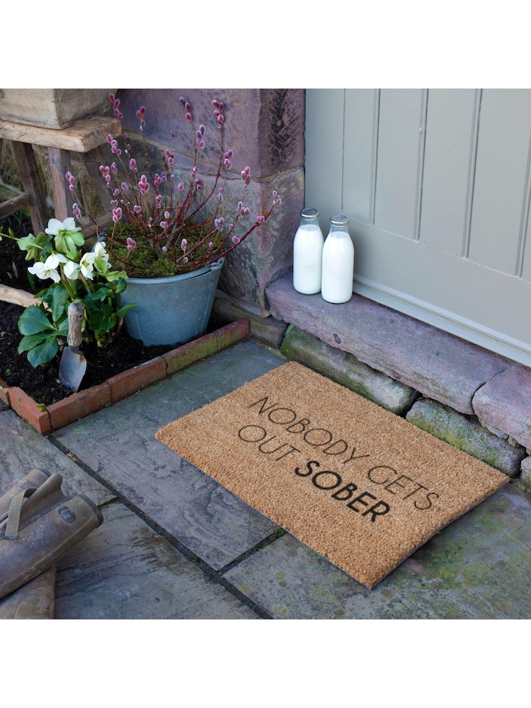 Artsy Mats Natural and Black Nobody Gets Out Sober Doormat - Image 2 of 12