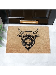 Artsy Mats Natural and Black Highland Cow Doormat - Image 1 of 12
