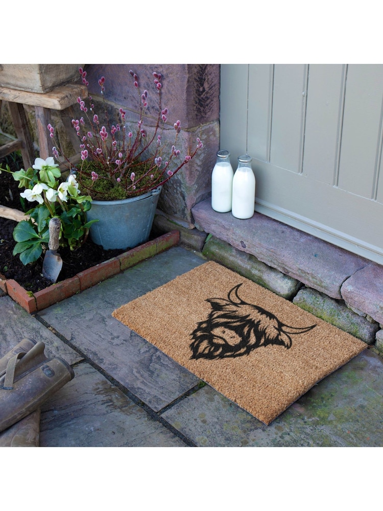 Artsy Mats Natural and Black Highland Cow Doormat - Image 2 of 12