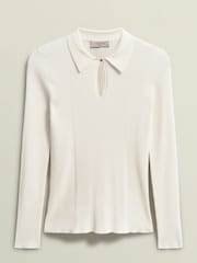 Hobbs Cream Sierra Knitted Cream Polo Shirt - Image 3 of 3