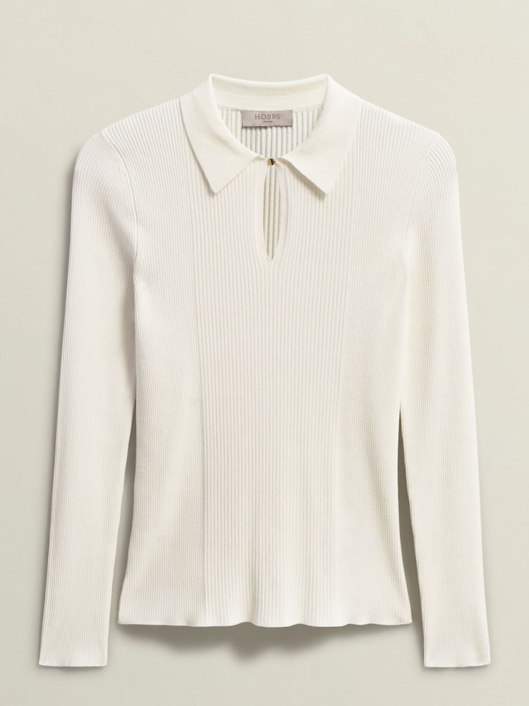 Hobbs Cream Sierra Knitted Cream Polo Shirt - Image 3 of 3
