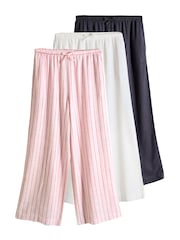 The Set Navy/White/Pink Stripe Pull On Wide Leg Trousers 3 Pack With Linen - Image 2 of 8