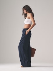 The Set Navy/White/Pink Stripe Pull On Wide Leg Trousers 3 Pack With Linen - Image 4 of 8