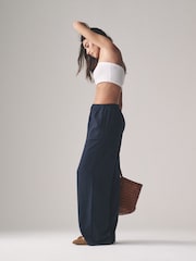 The Set Navy/White/Pink Stripe Pull On Wide Leg Trousers 3 Pack With Linen - Image 5 of 8