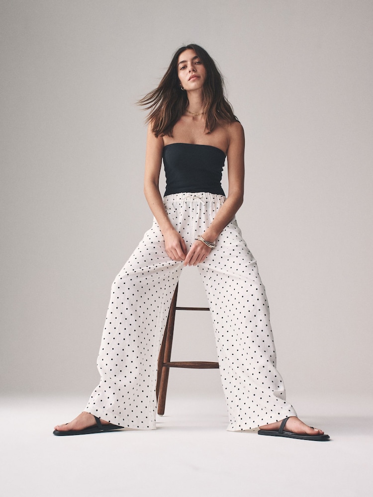 The Set Spot/Black 2 Pack Pull On Linen Blend Wide Leg Trousers - Image 1 of 11 The Set Spot/Black 2 Pack Pull On Linen Blend Wide Leg Trousers - Image 1 of 11