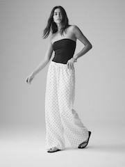 The Set Spot/Black 2 Pack Pull On Linen Blend Wide Leg Trousers - Image 3 of 11