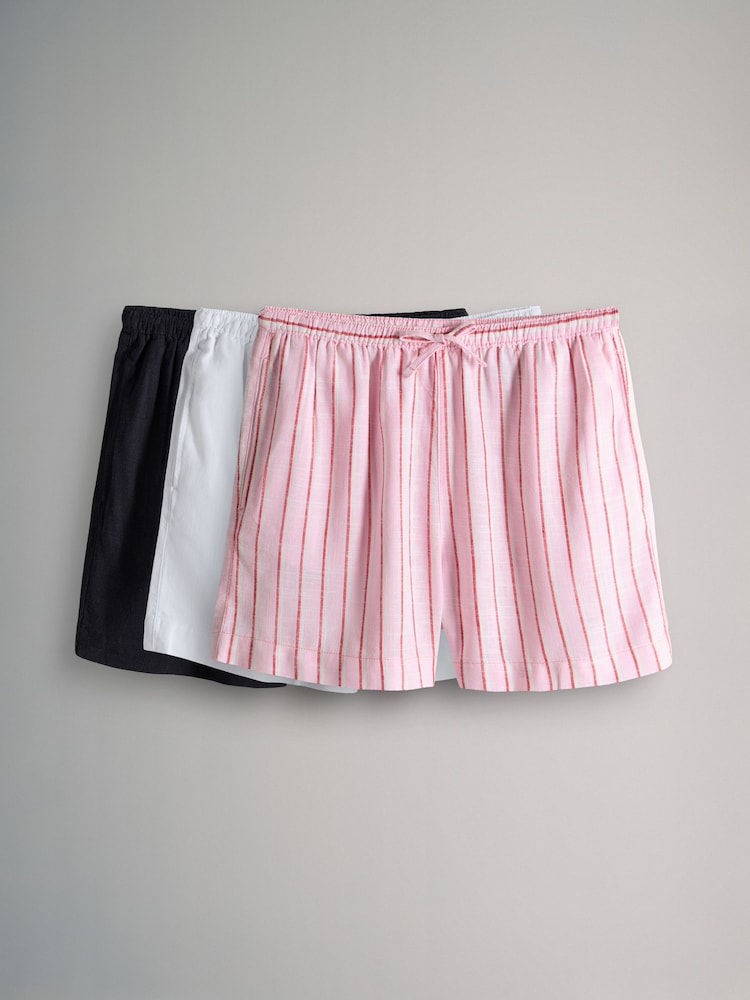 The Set Navy/White/Pink Stripe The Set 3 Pack Pull On Shorts with Linen - Image 2 of 10
