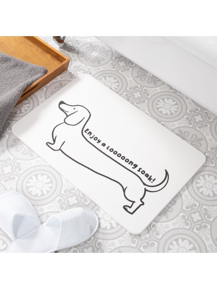 Artsy Mats Dachshund White Stone Non Slip Bath Mat - Image 1 of 5