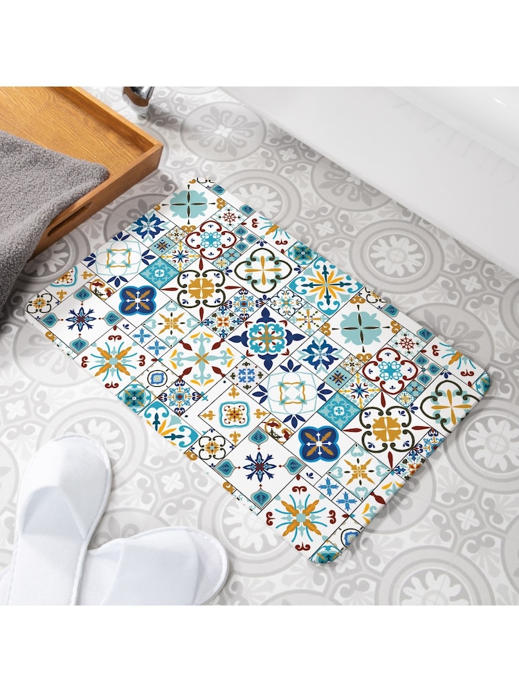 Artsy Mats White Moroccan Tile Stone Non Slip Bath Mat - Image 1 of 2