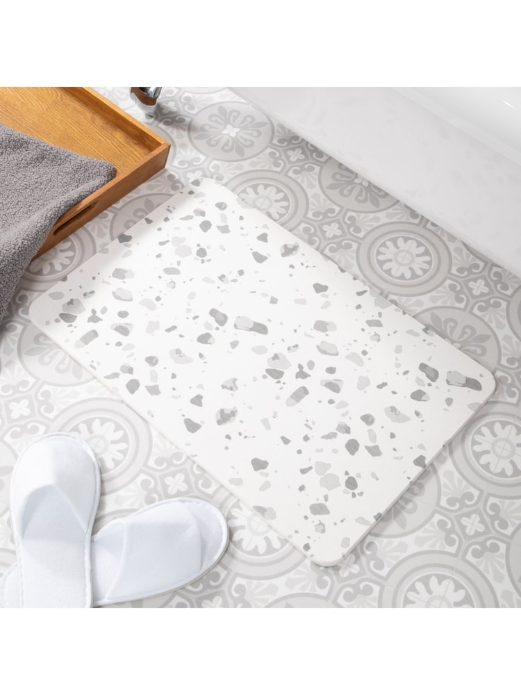 Artsy Mats Grey Terrazzo White Stone Non Slip Bath Mat - Image 1 of 5