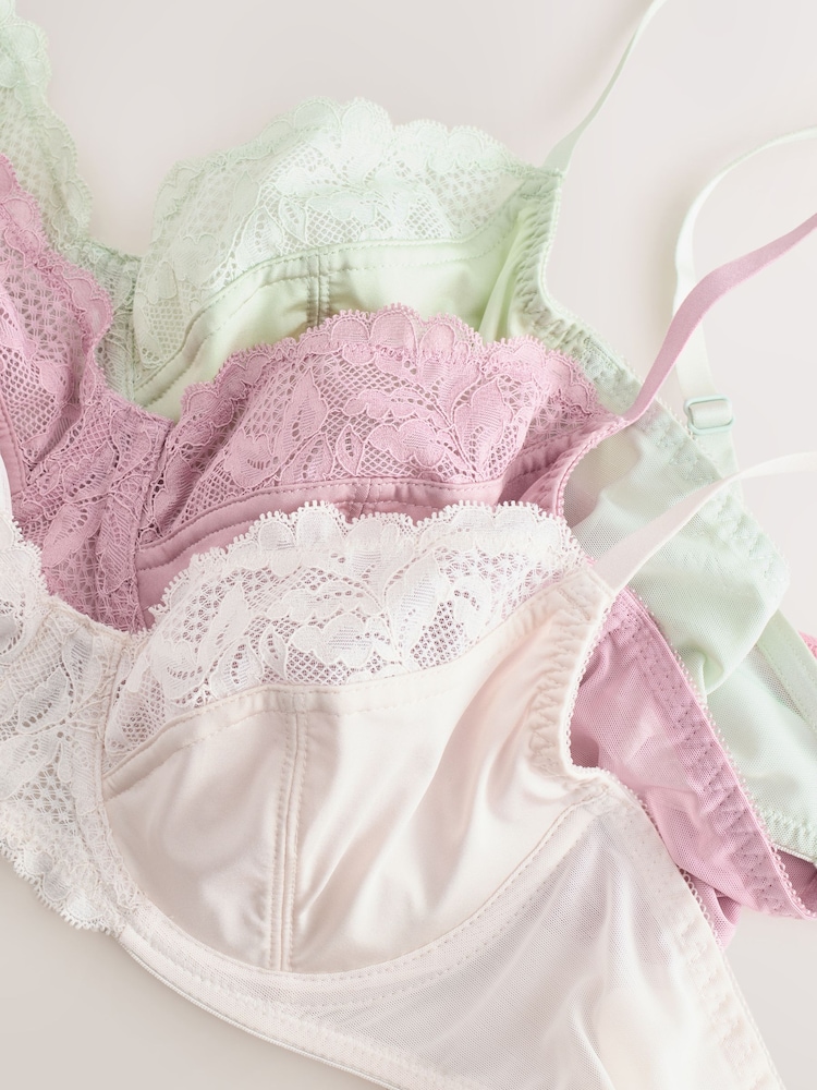 Cream/Pink/Green 3 Pack Non Pad Full Cup Bra - Image 5 of 6