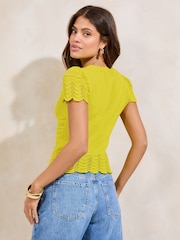 Lipsy Lime Green 100% Cotton Crochet Stitchy Flower Scallop Knit Top - Image 4 of 4