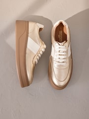 Gold Lace Up Signature Premium Leather Chunky Wedge Lace-Up Trainers - Image 1 of 7