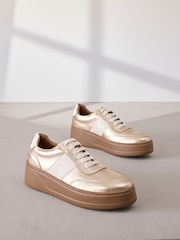 Gold Lace Up Signature Premium Leather Chunky Wedge Lace-Up Trainers - Image 2 of 7