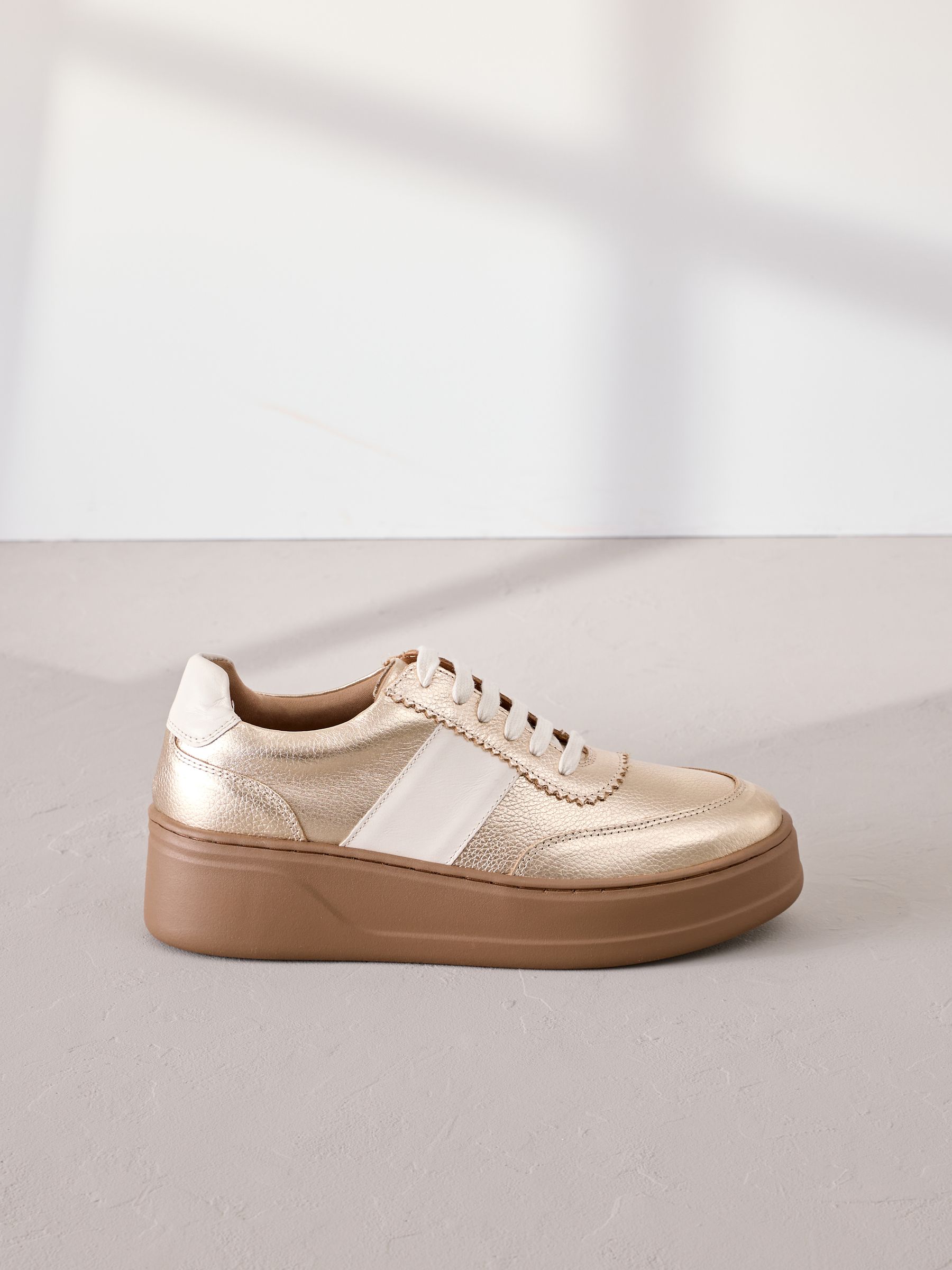 Next Rise Shoes Buy Gold Signature Leather Chunky Wedge Platform Trainers from the Next ...