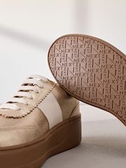 Gold Lace Up Signature Premium Leather Chunky Wedge Lace-Up Trainers - Image 5 of 7
