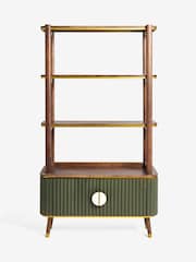 Clarke and Clarke Ribbed Green Mango Wood Calisto Shelving Unit - Image 1 of 4
