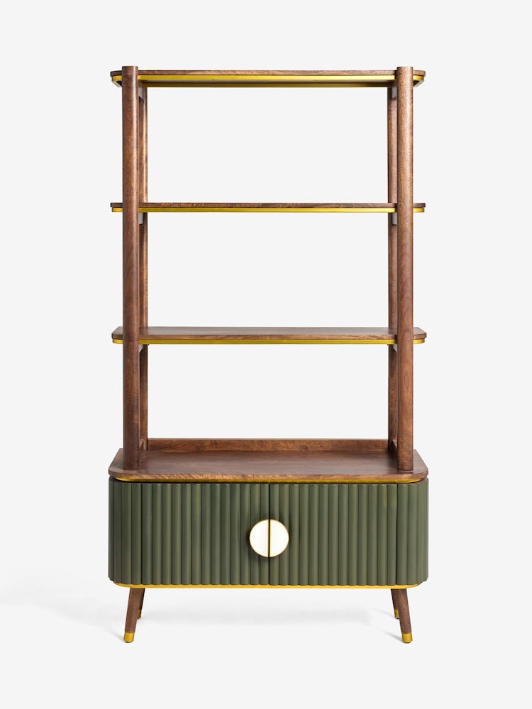 Clarke and Clarke Ribbed Green Mango Wood Calisto Shelving Unit - Image 1 of 4