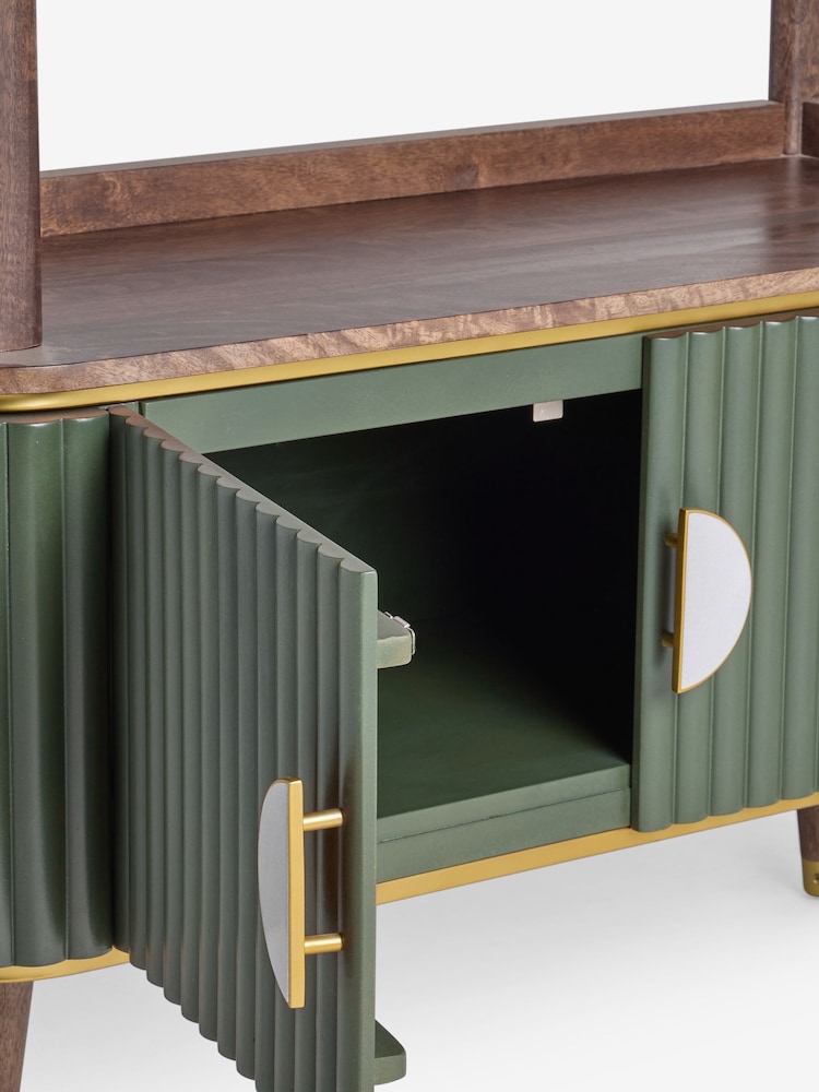 Clarke and Clarke Ribbed Green Mango Wood Calisto Shelving Unit - Image 4 of 4