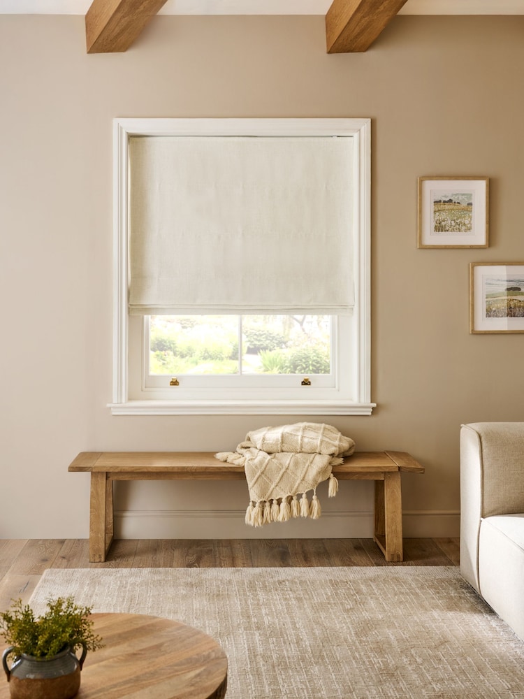 Natural Ready Made Blackout Linen Blend Roman Blind - Image 1 of 7