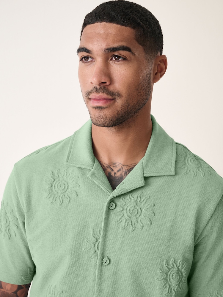 Green Embroidered Graphic Print Jersey Shirt - Image 1 of 8 Green Embroidered Graphic Print Jersey Shirt - Image 1 of 8