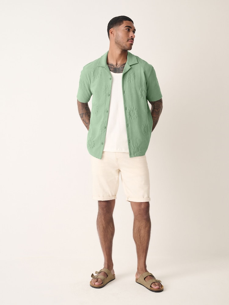 Green Embroidered Graphic Print Jersey Shirt - Image 2 of 8 Green Embroidered Graphic Print Jersey Shirt - Image 2 of 8