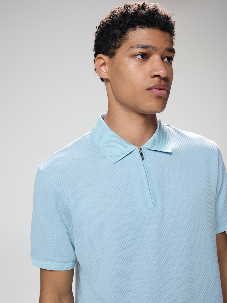 Blue Regular Fit Smart Quarter Zip Polo Shirt - Image 1 of 8 Blue Regular Fit Smart Quarter Zip Polo Shirt - Image 1 of 8