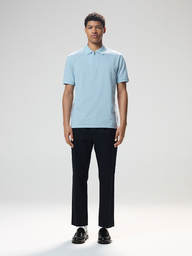 Blue Regular Fit Smart Quarter Zip Polo Shirt - Image 2 of 8 Blue Regular Fit Smart Quarter Zip Polo Shirt - Image 2 of 8