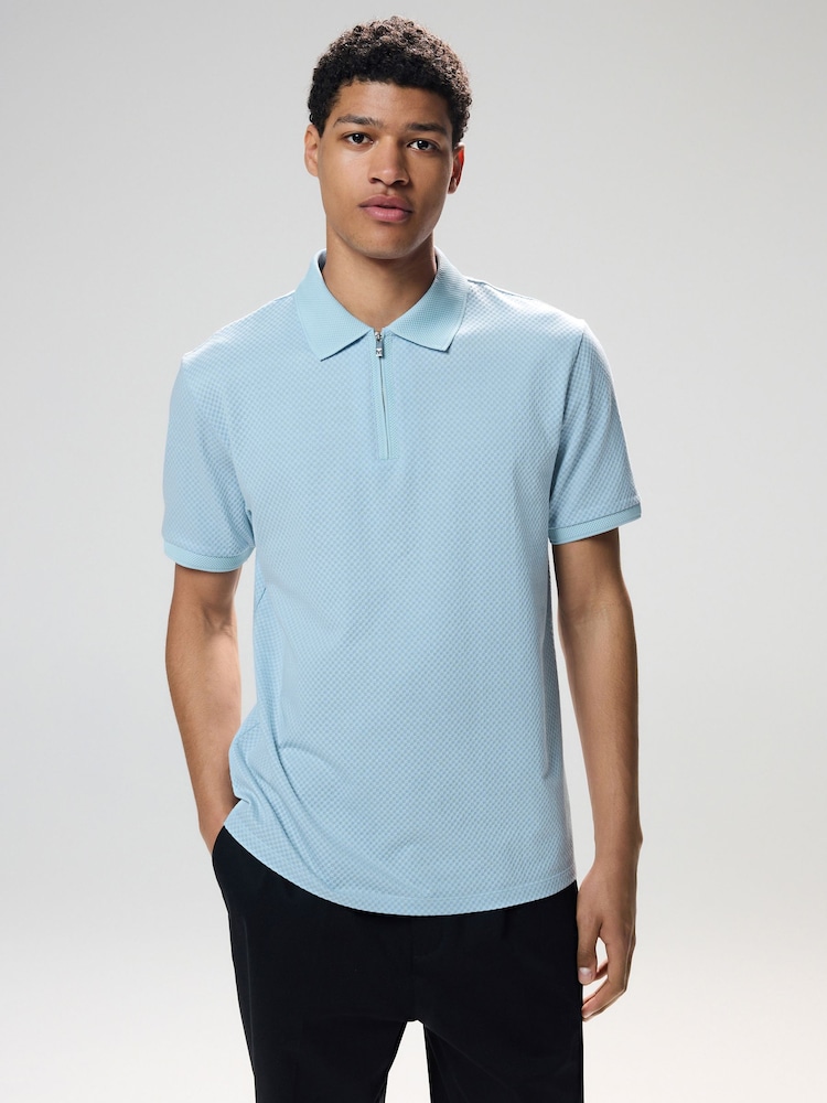 Blue Regular Fit Smart Quarter Zip Polo Shirt - Image 4 of 8