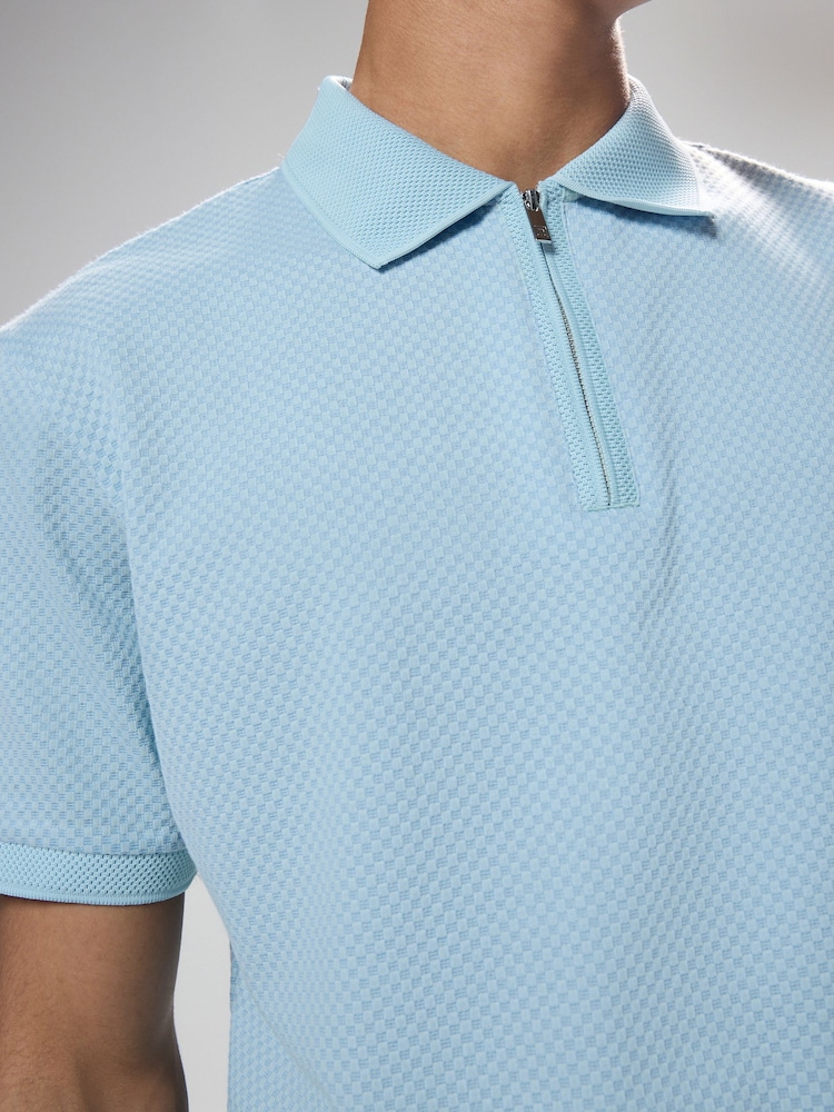Blue Regular Fit Smart Quarter Zip Polo Shirt - Image 5 of 8