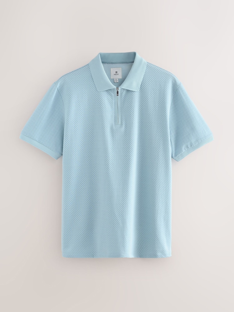 Blue Regular Fit Smart Quarter Zip Polo Shirt - Image 6 of 8